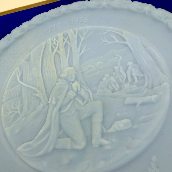 Fenton Other - Fenton Bicentennial George Washington Valley Forge Blue Satin Glass Plate Vtg